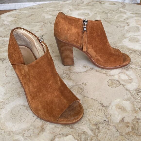 Rag & Bone Mabel Peep Toe Tan Suede Leather High Heel Ankle Booties - Picture 5 of 13